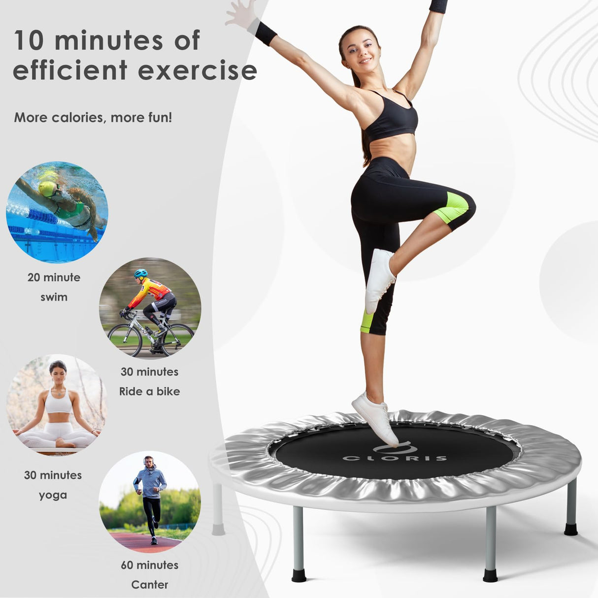 CLORIS 36'' Foldable Fitness Trampoline - Max Load 170lbs, Rebounder Indoor/Outdoor Fitness Body Exercise (Silvery) CLORIS