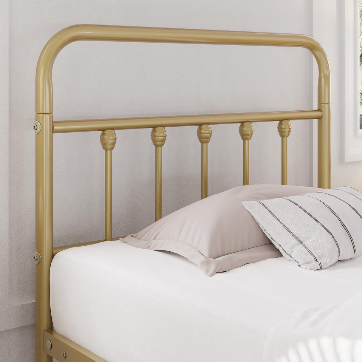 Yaheetech Classic Metal Platform Bed Frame Mattress Foundation with Victorian Style Iron-Art Headboard/Footboard/Under Bed Storage/No Box Spring Needed/Twin Size Antique Gold Yaheetech