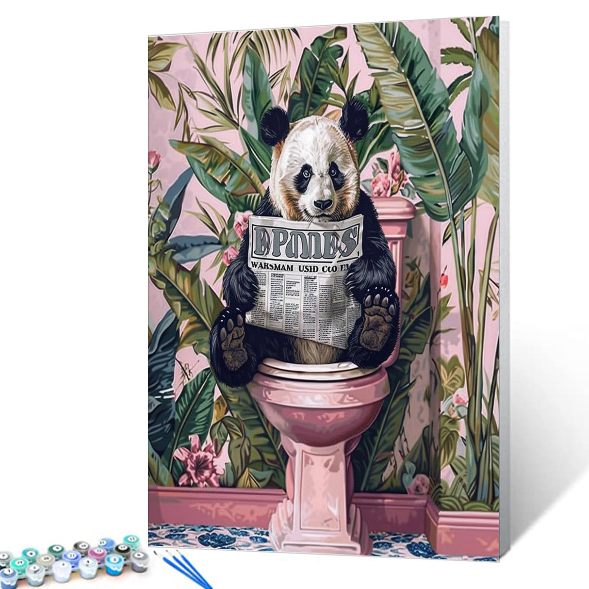 Funny Panda in Toilet Paint by Numbers for Adults Black and White Animal DIY Oil Painting Kits Tropical Plant Paint by Number Kits Canvas Farmhouse Arts Craft Modern Home Decor16x20In no Frame Tucocoo