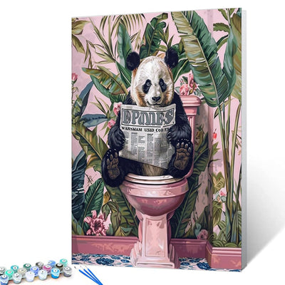 Funny Panda in Toilet Paint by Numbers for Adults Black and White Animal DIY Oil Painting Kits Tropical Plant Paint by Number Kits Canvas Farmhouse Arts Craft Modern Home Decor16x20In no Frame