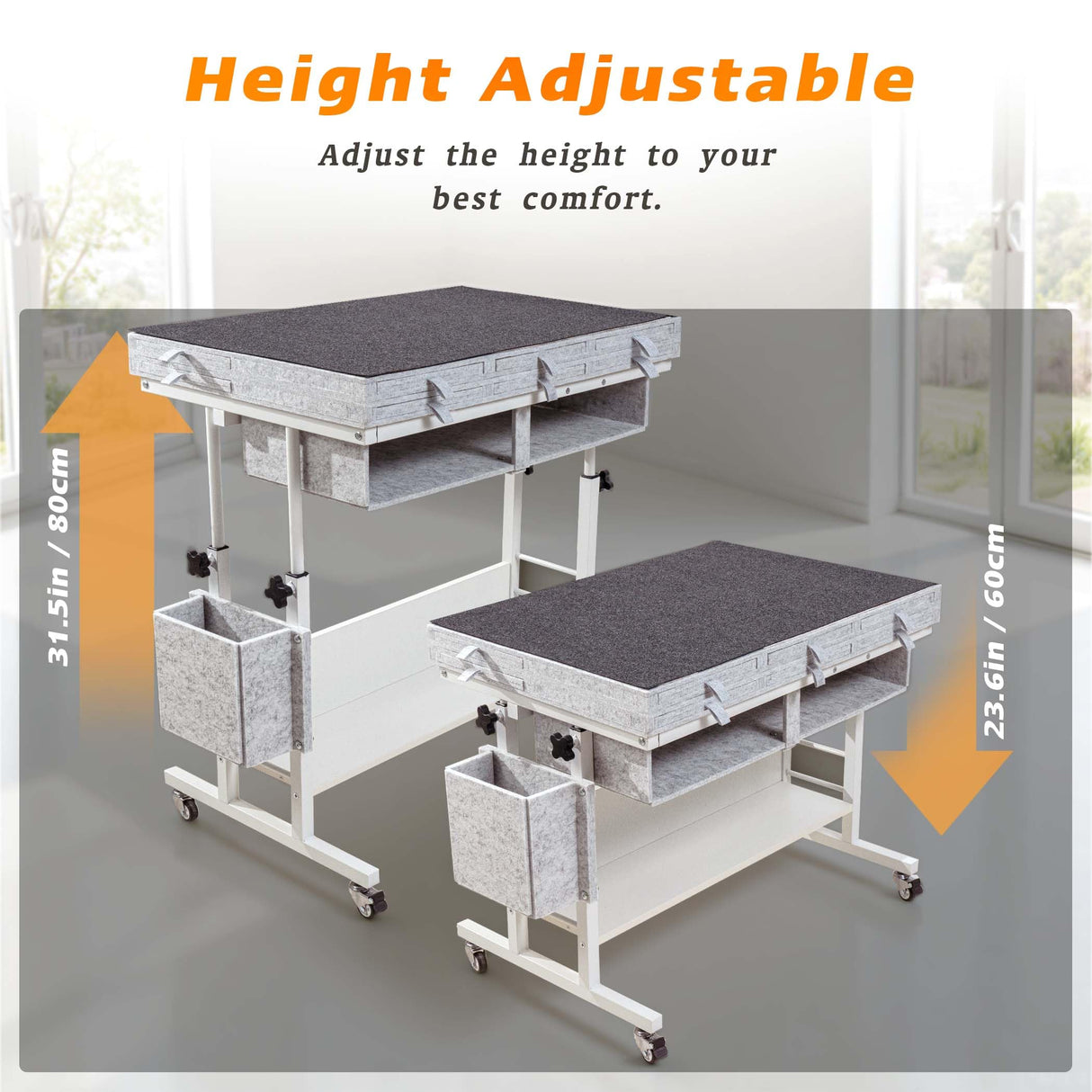 Tektalk 2000 Piece Foldable Felt Jigsaw Puzzle Table with Height Adjustment, Puzzle Board for Adults with 2 Cover & 8 Sorting Trays/Drawers, Easel with Legs, Enclosed with 4 Roller Wheels - Light Gray Tektalk