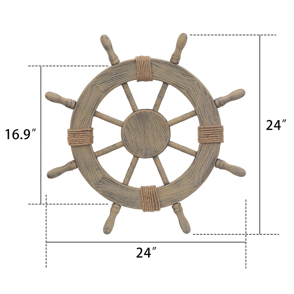 Asense Ornamental Wall Decoration Wooden Nautical Ship Steering Wheel, 24-inch, Brown Asense