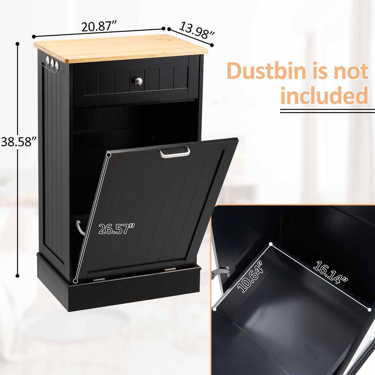 OUTGUAVA 13 Gallon Tilt Out Trash Cabinet Kitchen Waste Bins,50 Quart Laundry Hamper Tilt Out Pet Proof Hidden Trash Bin for Kitchen Living Room,Black OUTGUAVA