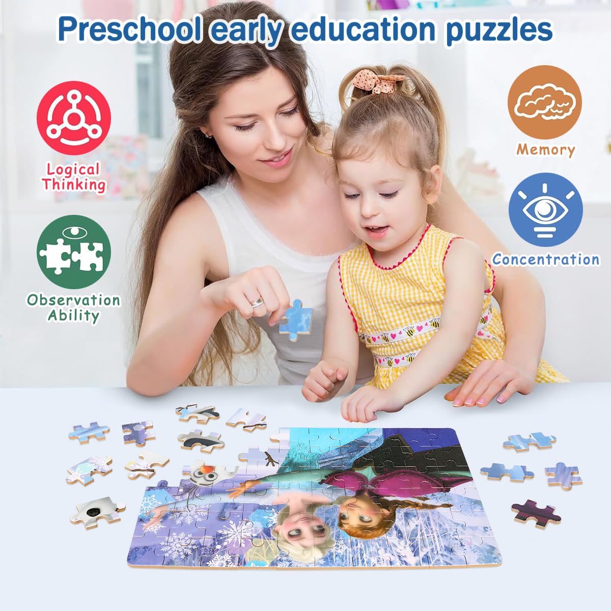 Puzzles for Kids Ages 4-8,Kids Puzzles in a Metal Box,Winter Princess Snowman Puzzles,Kids Boys Girls Learning Educational Puzzles Packed in Tin Box,60 Pieces wieewg