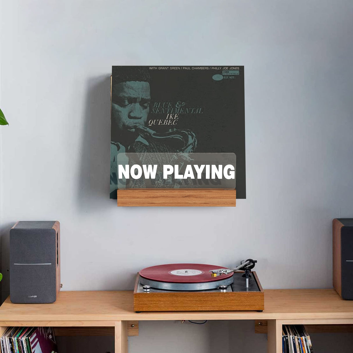Lampeez Light up Now Playing Vinyl Record Stand Wall Mount,Now Spinning Record Player Stand, Wooden Acrylic Holder for Vinyl Album Display Lampeez
