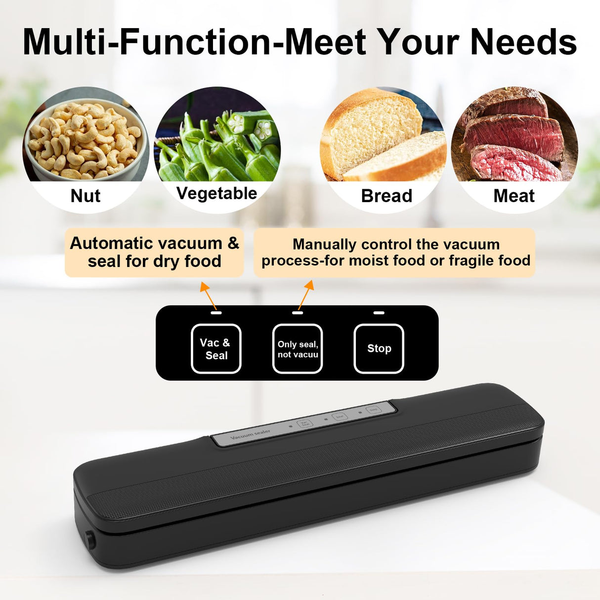 mokero Vacuum Sealer for Food Compact Meal Meat Vacuum Sealer Machine with 10 Seal Bags and Cutter Automatic Vacuum Air Sealing System for Dry Moist Freezer Food Storage mokero