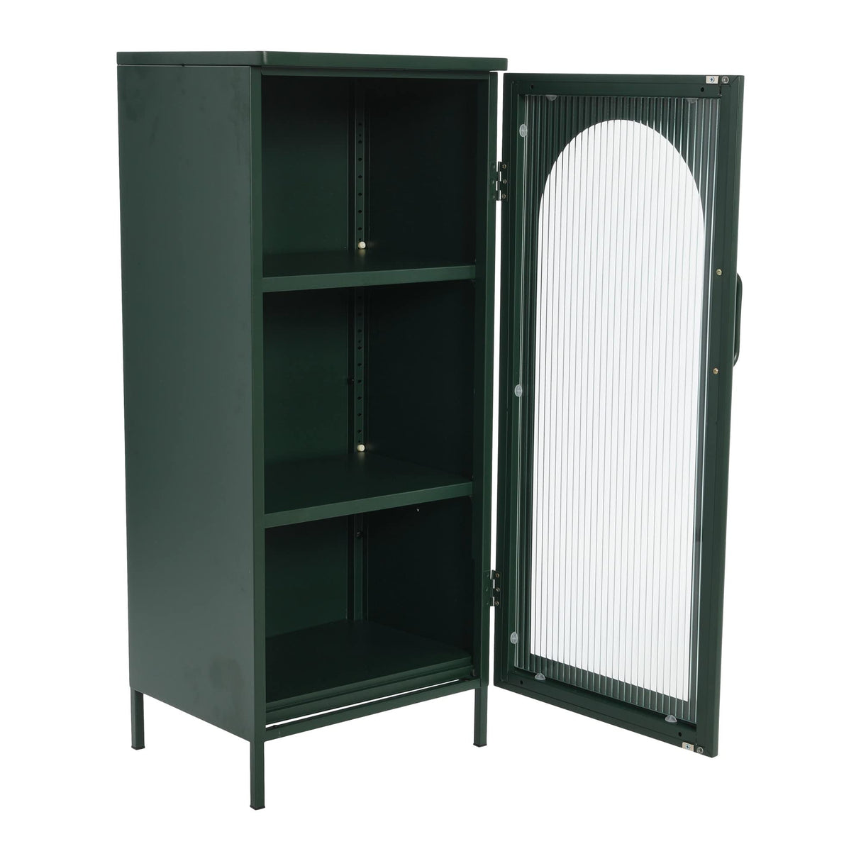 Creative Co-Op Solstice Metal Cabinet with Arched Glass Door, Dark Green Creative Co-Op