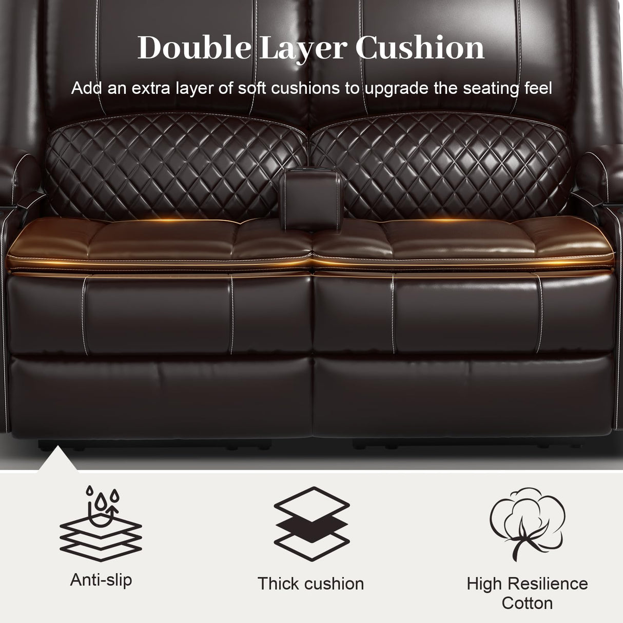 Yolsali Loveseat Recliner Sofa, Manual Reclining Loveseat with Removable Armrest, Faux Leather Recliner Loveseat for Adults with 2-Tier Cushions, USB Charging Ports, Cup Holders - Brown Yolsali
