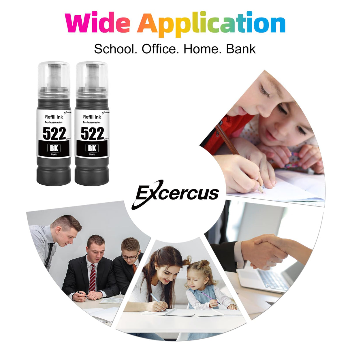 EXCERCUS T522 522 Ink Refill Bottles Compatible for Ecotank ET-2760 ET-4760 ET-2750 ET-2720 ET-3760 ET-2850 ET-15000 ET-2800 ET-4700 ST-4000 ST-2000 ET-3710 ET4810 ET-3850 Printer (2BK) EXCERCUS