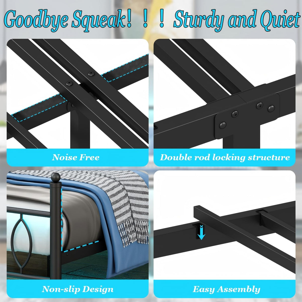 Samurbex Full Size Bed Frame with Headboard,Black Metal Platform Bed Frame Full Size with Charging Station & LED Lights,12-Inch Under Bed Storage,No Box Spring Needed,Noise Free,Easy to Assemble Samurbex