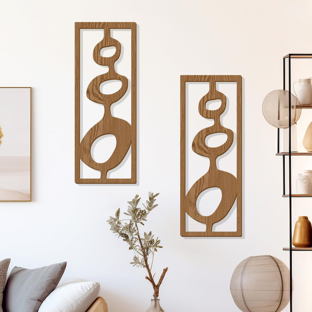 Zzbakress 2 Pcs Mid Century Wall Decor Wooden Mid Century Modern Decor Modern Art Wall Decor Abstract Wall Decor Geometric Wall Art for Home Living Room Bedroom (Style T) Zzbakress