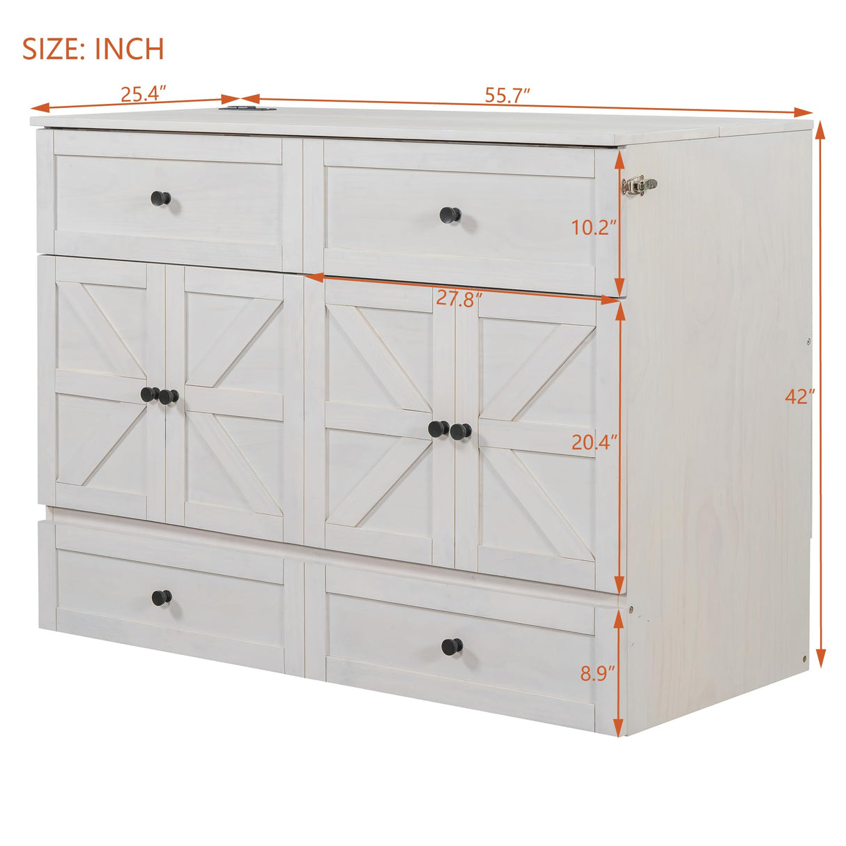 Ball & Cast Full Size Murphy Bed Wall Bed with Large Storage Drawers & USB Ports,can be Folded,Versatile Hideaway Cabinet Bed Frame Chest W/Slat Support,for Apartment,Bedroom,Brushed White Ball & Cast