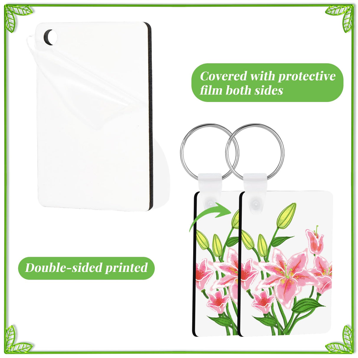 300 Pcs Sublimation Keychain Blanks Bulk Double Side Heat Transfer Sublimation MDF Blank Set with Keychain Rings & Jump Rings,Heat Transfer Keychain Blank Board for DIY Crafts(Rectangle) Guiqulai