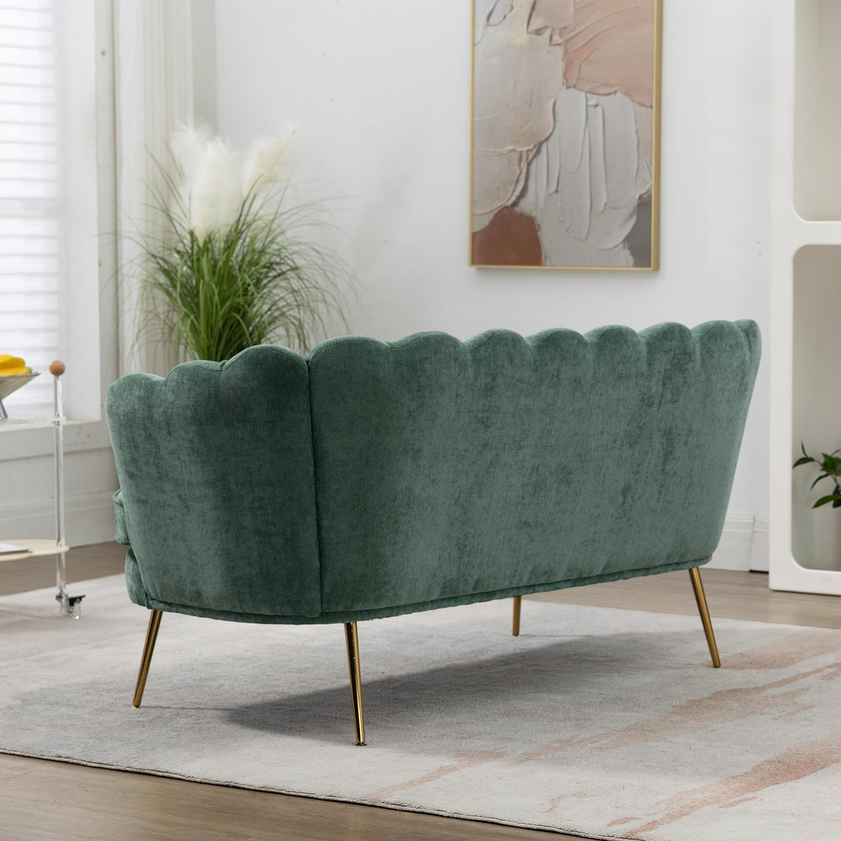 anwickjeff 59" Wide Modern Boucle Loveseat Small Sofa Small Mini Room Couch 2-Seater Sofa with Gold Metal Legs for Space Office Studio Apartment Bedroom (Green) anwickjeff