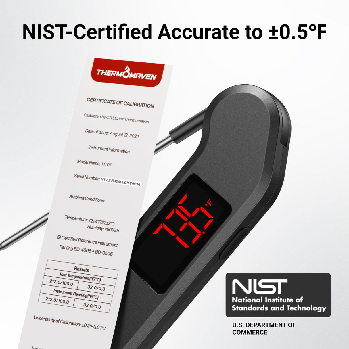 ThermoMaven Professional Meat Thermometer Digital, 1 Sec Instant Read, NIST Certified Accurate to ±0.5℉, Ultra Bright LED Screen, 100% Waterproof, Auto-Rotate, BBQ/Smoker/Candy, Valentines Gift, Black ThermoMaven