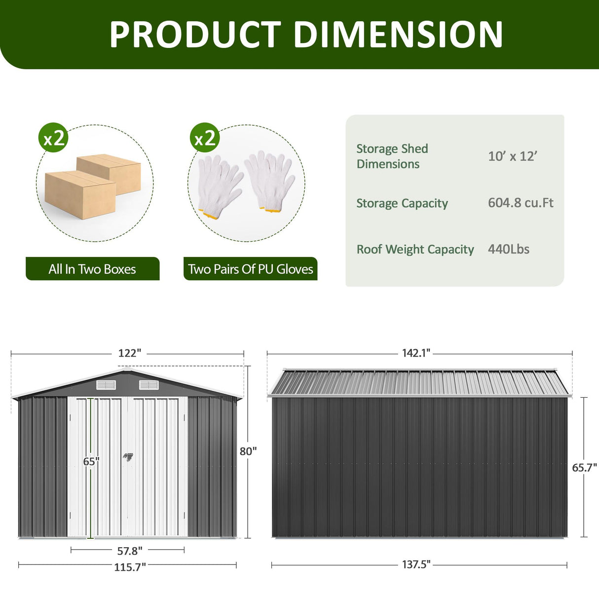 DAUSOLA 10x12 FT Outdoor Storage Shed, Metal Garden Tool Shed with Updated Frame Structure and Lockable Doors, Ideal for Backyard Garden Patio Lawn, Grey DAUSOLA