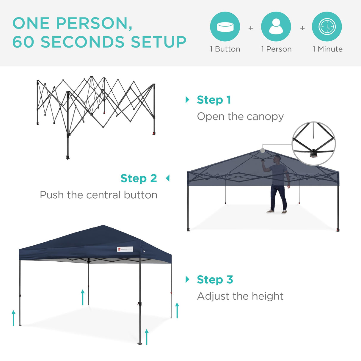 Best Choice Products 10x10ft 1-Person Setup Pop Up Canopy Tent Instant Portable Shelter w/ 1-Button Push, Case, 4 Weight Bags - Blue Best Choice Products