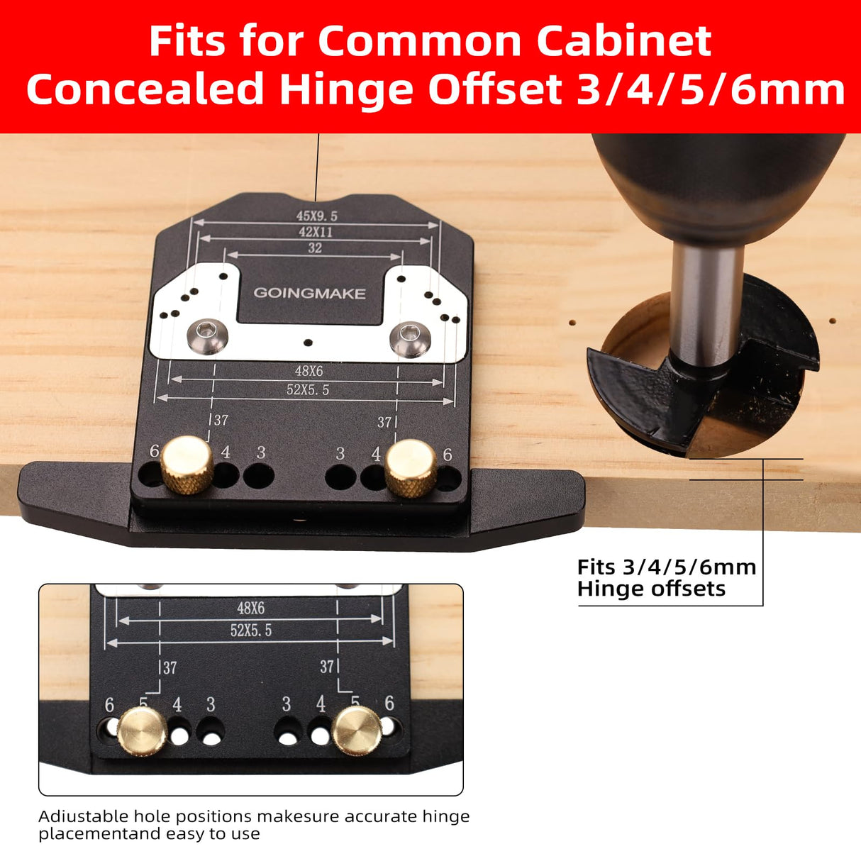 GOINGMAKE 2 in 1 Simple Concealed Hinge Jig with Smart Depth Stop 35mm Drill Bit and Cabinet Hinge Plate Template Drill Jig for Fast Cabinet Hinge and Hinge Plate Mounting,Cabinet Hardware Jig goingmake