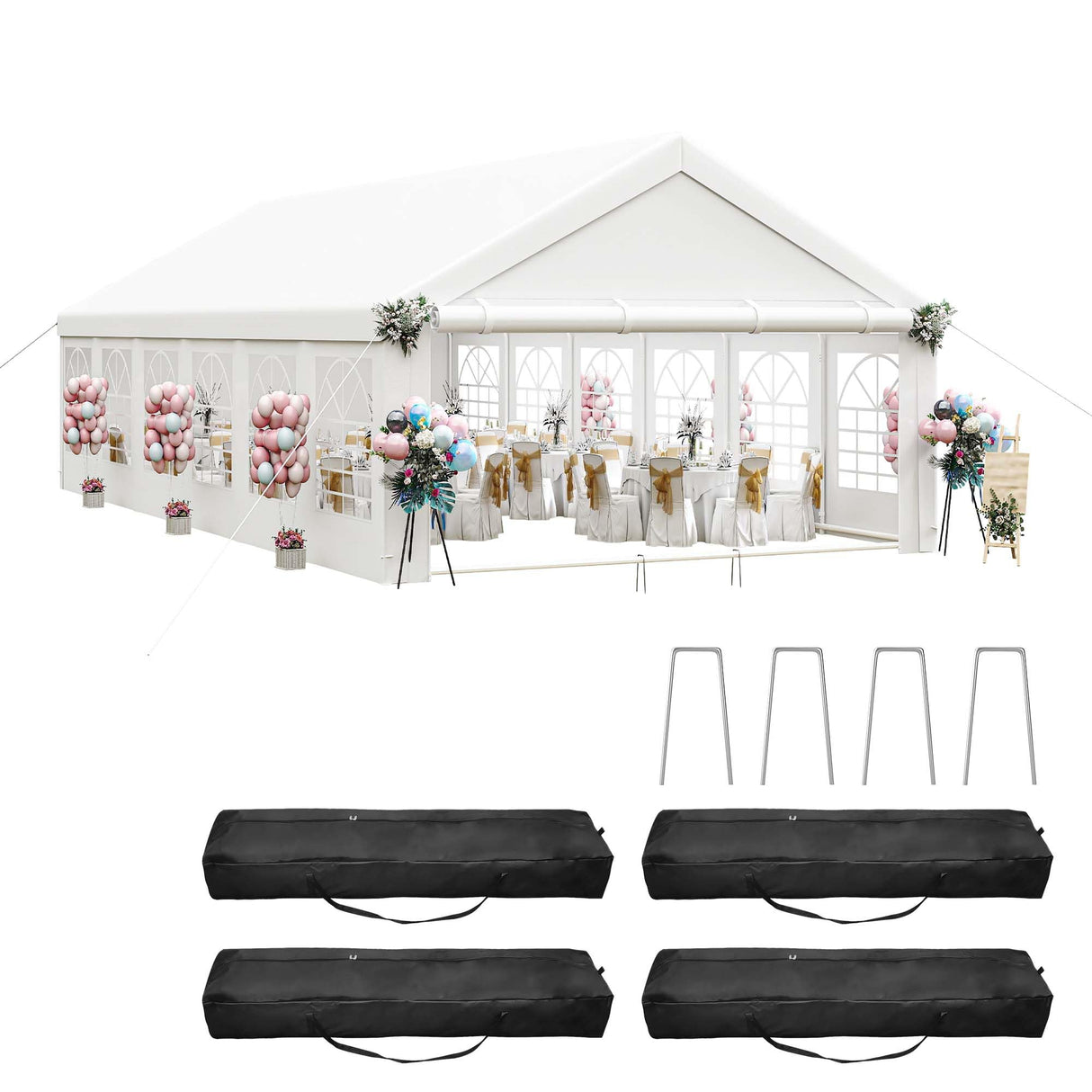 DWVO 20x40ft Party Tent Heavy Duty Outdoor Wedding Event Shelters Upgraded Galvanized Canopy with Large White Roof, Removable Sidewalls & 4 Storage Bags DWVO