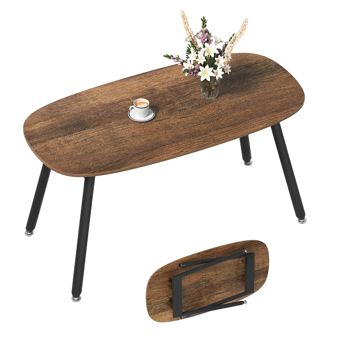 WOHOMO Folding Coffee Table Rustic Small Coffee Tables for Living Room Farmhouse Portable Table for Small Spaces Rectangular Mid Century Coffee Table, No Assembly 31.5 * 15.7 * 17.7IN, Walnut WOHOMO