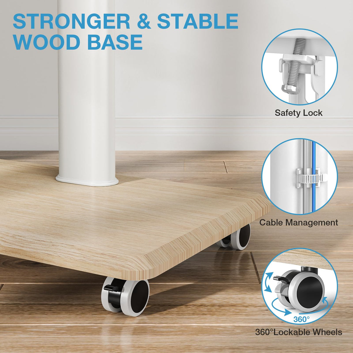 YOMT Floor TV Stand with Mount for 32-70 Inch Flat Screen/Curved TVs, Swivel Rolling Height Adjustable Portable TV Stand on Wheels, Modern Mobile Wood Base White TV Stand for Bedroom Home Office YOMT