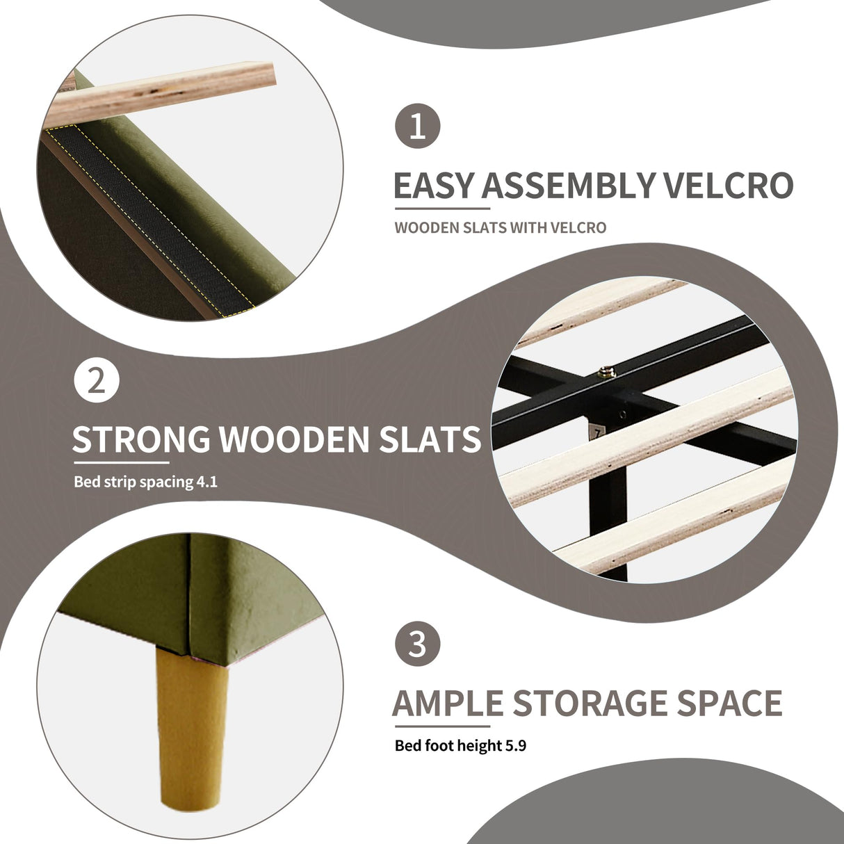 YUHUASHI upholstered Platform Bed Frame/Twin Bed Frame/Modern Geometric Double-Wing Design headboard/Velvet Fabric/Easy to Assemble no Noise (Grass Green, Twin) YUHUASHI