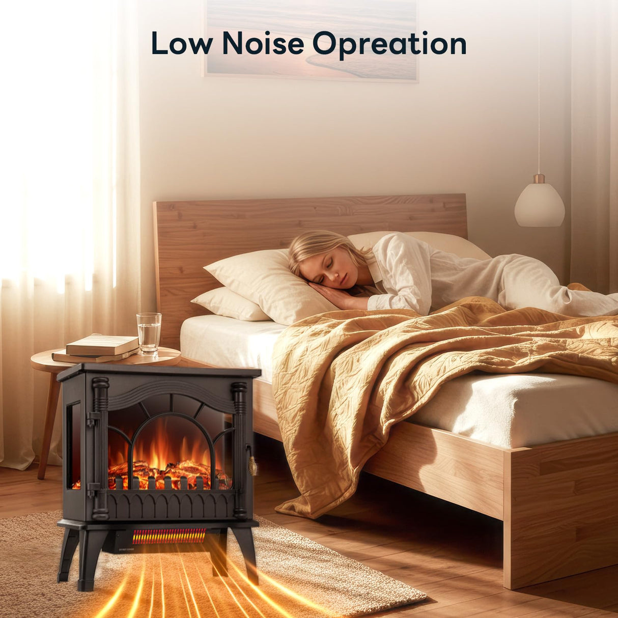 ZAFRO Freestanding Electric Fireplace Stove with Realistic Flame, 5100 BTU Electric Fireplace Heater with Retro Design, 1000W/1500W, Dual Safety Protection for Living Room, Bedroom ZAFRO