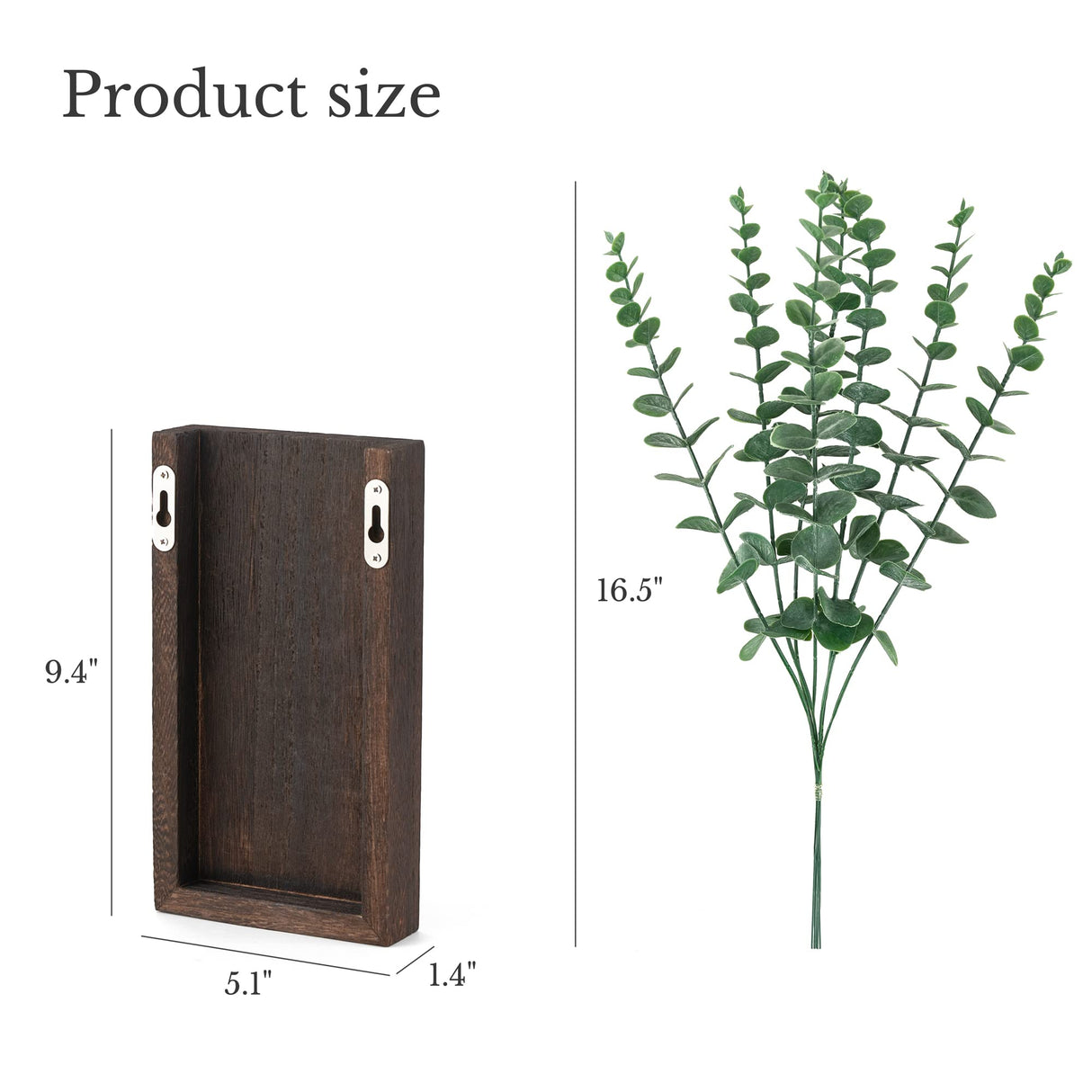 Dahey 2 Pack Wood Wall Planter Vase with Artificial Eucalyptus Farmhouse Wall Hanging Decor Pocket Planter for Indoor Fake Plants Greenery, Living Room Bedroom Kitchen Home Office Decoration Dahey
