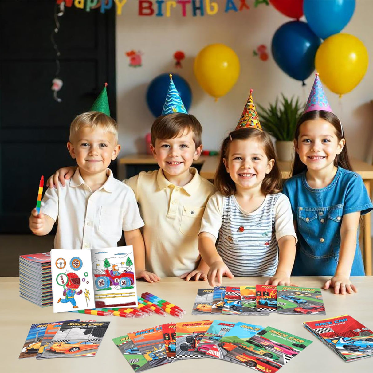 BenLouis 24 Race Car Mini Coloring Books Kids with 24 Stacking Crayons Racing Theme Party Favors Activity Books Bulk for Kids Fast Racecar Wheel Birthday Goodie Bag Gift Stuffer Classroom Reward BenLouis