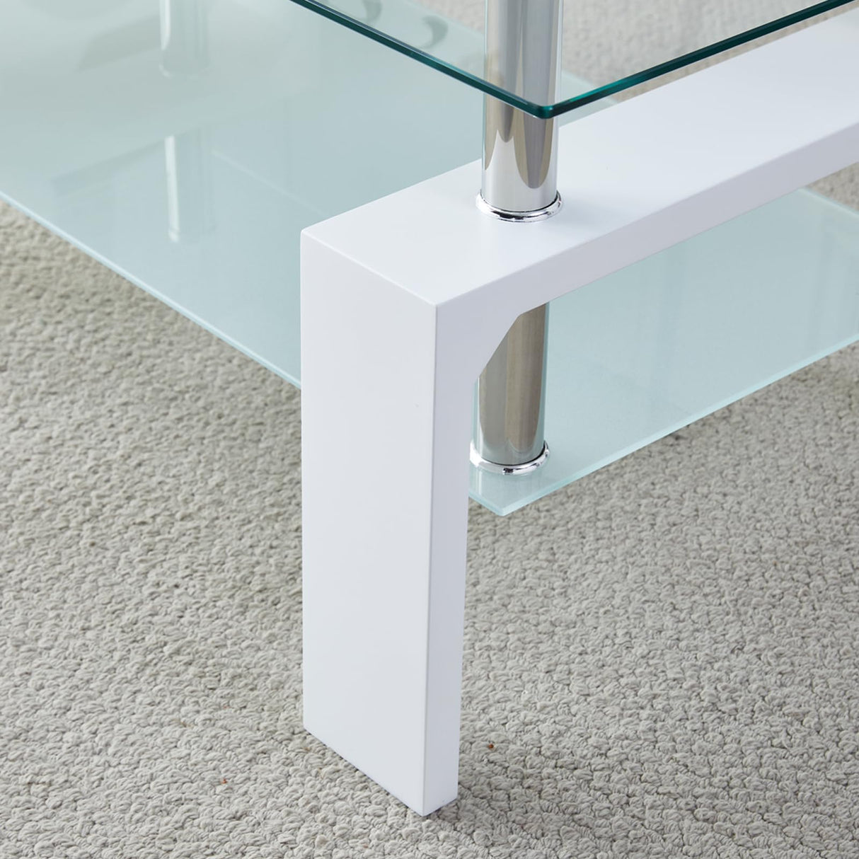 Kebynti Coffee Table - Rectangle Glass Coffee Table with Simple and Classical Inspired Design, Easy Assembly for Modern Living, 39.5 * 23.5 * 17.5 inches (White) Kebynti