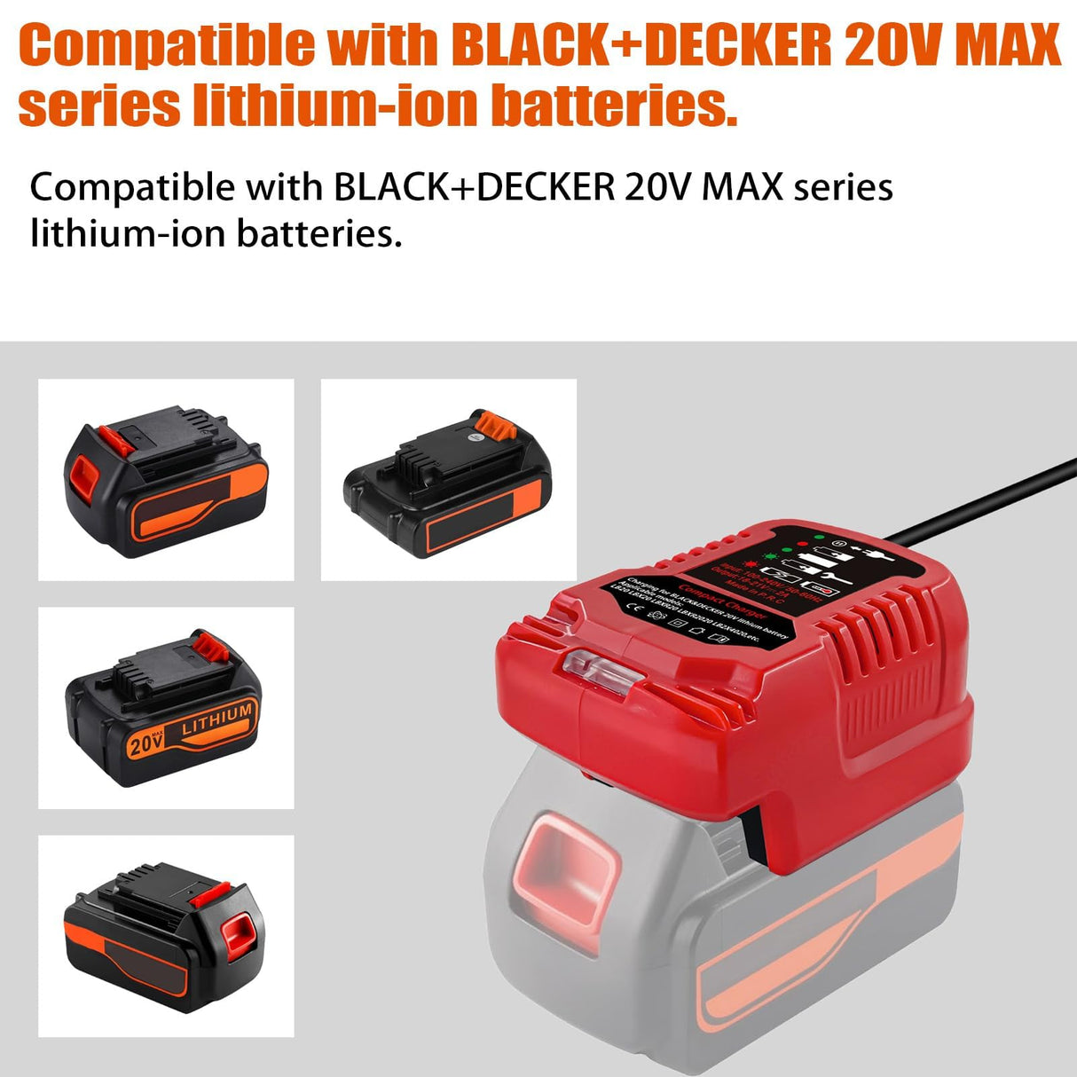 for Black&Decker 20V Lithium Battery Charger Replacement, Car Charger Charge for B&D 20V/for Porter Cable 20V Lithium Battery Mini Charger with Cigarette Lighter Plug Vehicle Charger HXTMOJU