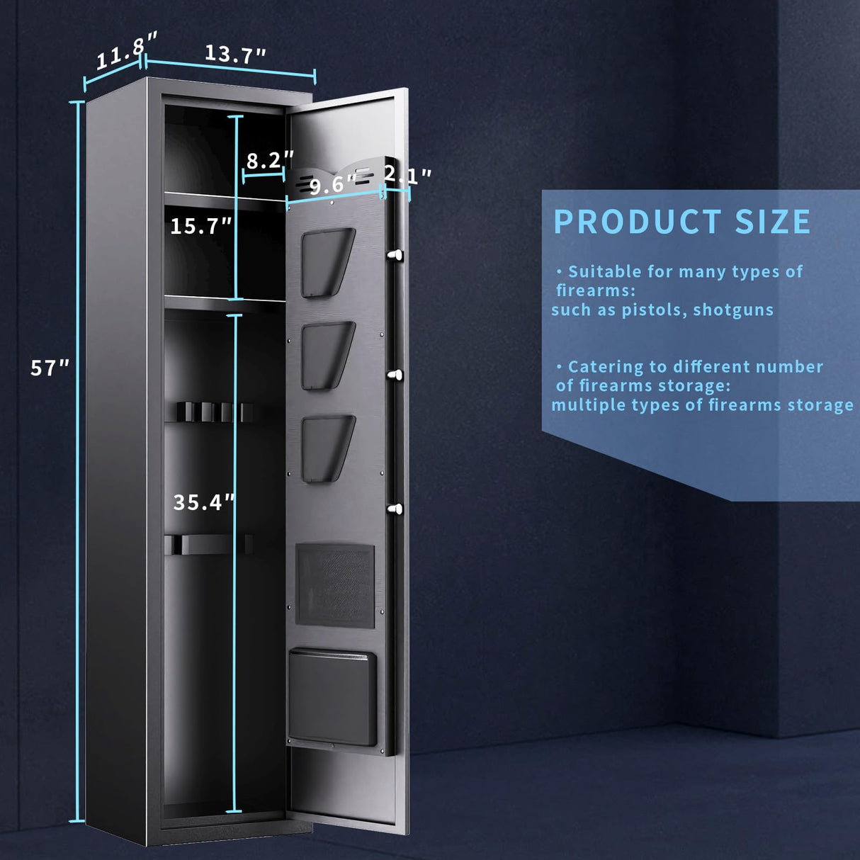 5-6 Gun Safe Cabinet for Rifles and Pistols With 3 Pistol Pouches and 2 Pockets for Home Security Quick Access via Biometric Lock No Assable Require Gun Safes with Adjustable Gun Rack for Shotguns AOJUFEO
