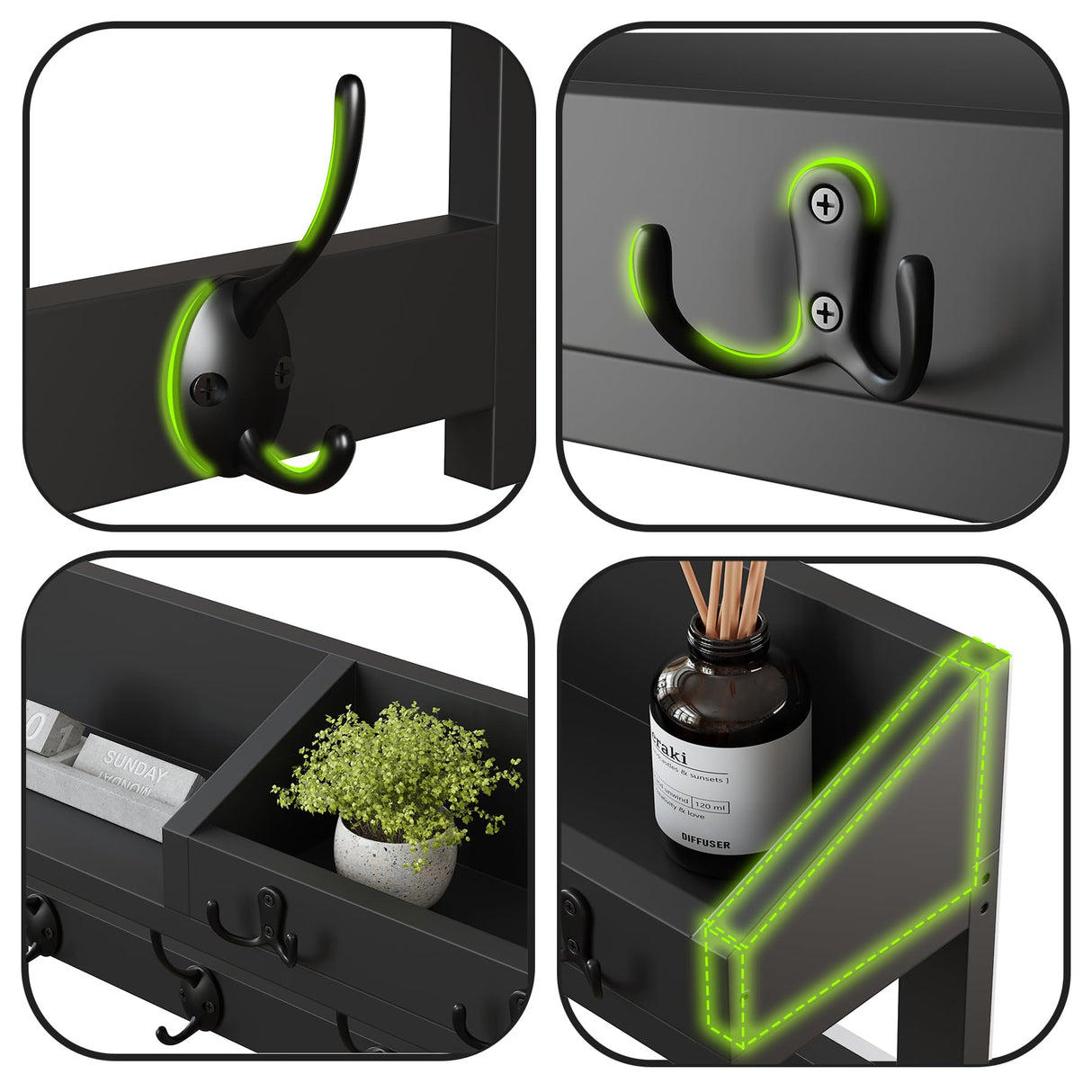 AMBIRD Wall Hooks with Shelf 26.57inch Entryway Wall Hanging Shelf Wood Coat Hooks for Wall Coat Rack Wall Mount Rack with 5 Dual Hooks 3 Key Hooks Mail Organizer and Key Rack Key Holder (Black) AMBIRD