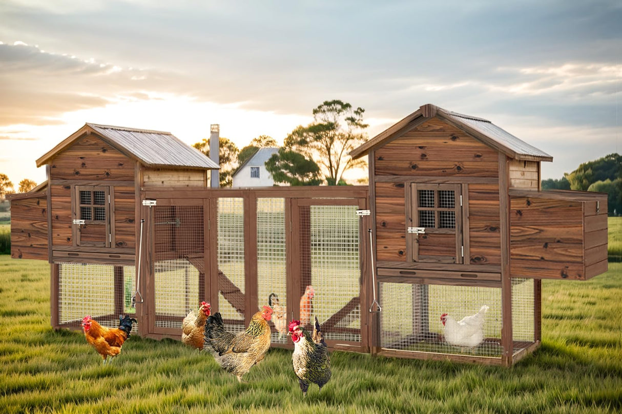 Large Wooden Chicken Coop, 160IN Outdoor Chicken Cages and Run with Nesting Boxes for 2-8 Chickens, Hen Run Poultry Pet House Rabbit Hutch with Waterproof Roof & Removable Tray for Backyard (Two) TANGJEAMER