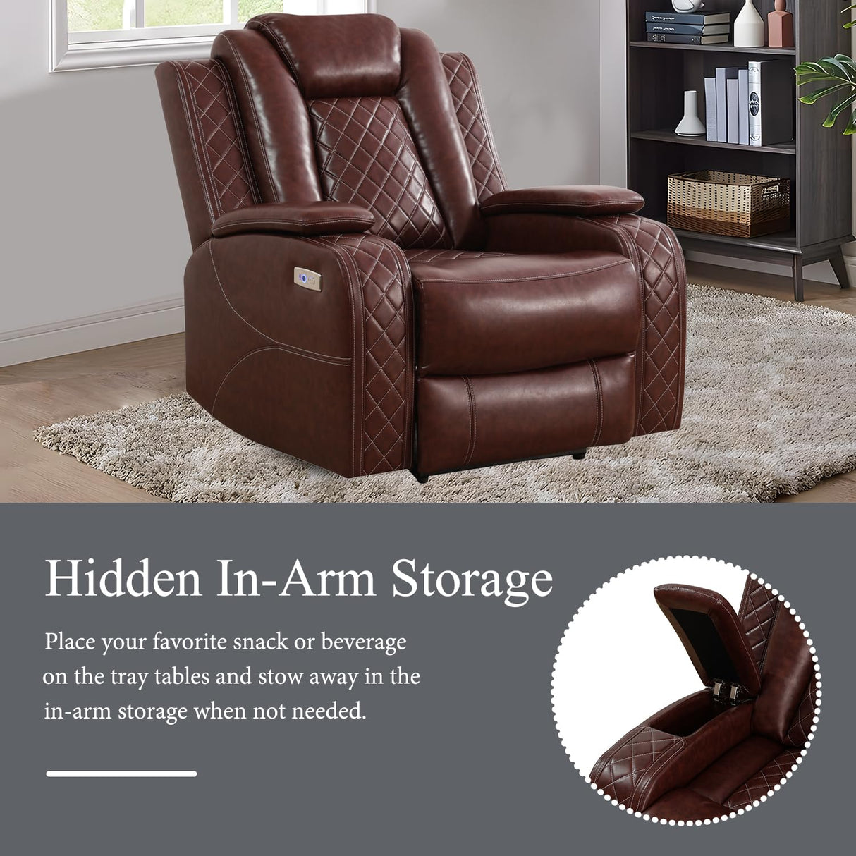 Plithzy Power Recliner Sofa Set with LED, Breathing Leather Living Room Furniture, Reclining Leather Sofa with USB Ports/Cup Holders/Armrest Storage (3 Pieces Couch Set, Garnet) Plithzy