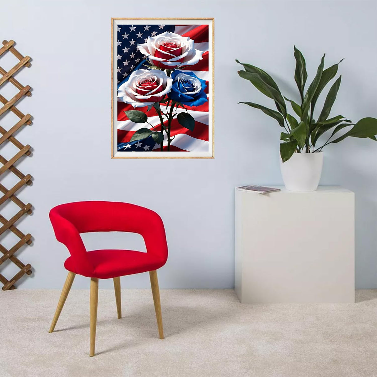 NWQZBYHT Flowers Diamond Art Kits for Adults,America Flag Rose 5D Diamond Painting Kits for Beginner,DIY Round Full Drill Diamond Dots,Gem Painting Kit for Adults Crafts Home Wall Decor 12x16 Inch NWQZBYHT