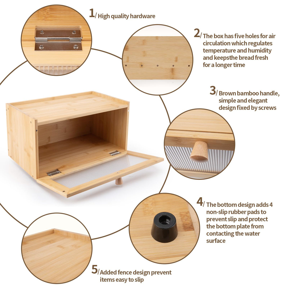 LEIMO KPARTS Bread Storage Farmhouse Bread Box For Kitchen Countertop,Single Layer Bamboo Wooden BreadBox Large Capacity Bin Bread Holder For Kitchen Counter Bread Container LEIMO KPARTS