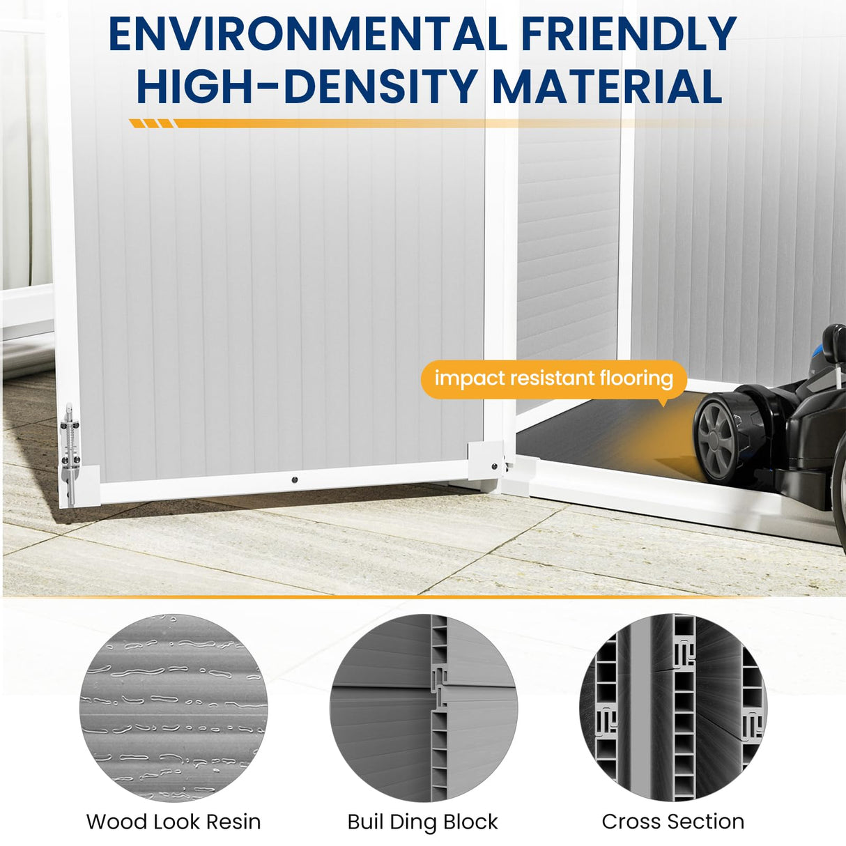 Amopatio 41 Cu Ft Outdoor Storage Shed, Horizontal Resin Trash Can Storage, Weather Resistance, Storage Box with Floor Included for Garden Tools, Lawn Mowers, Garbage Cans, Patio Use, Sandstone Amopatio