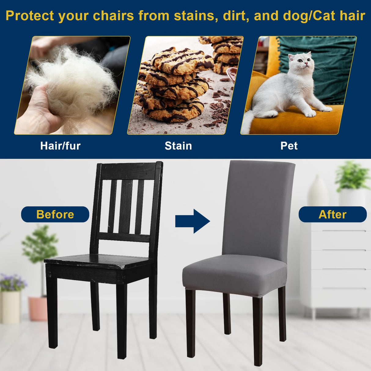 Fafua Chair Covers, Dining Room Chair Covers, Stretch Kitchen Chair Covers/Dining Room Chair Covers Set of 6, Removable Washable Dining Chair Slipcovers for Home, Hotel, Banquet Fafua