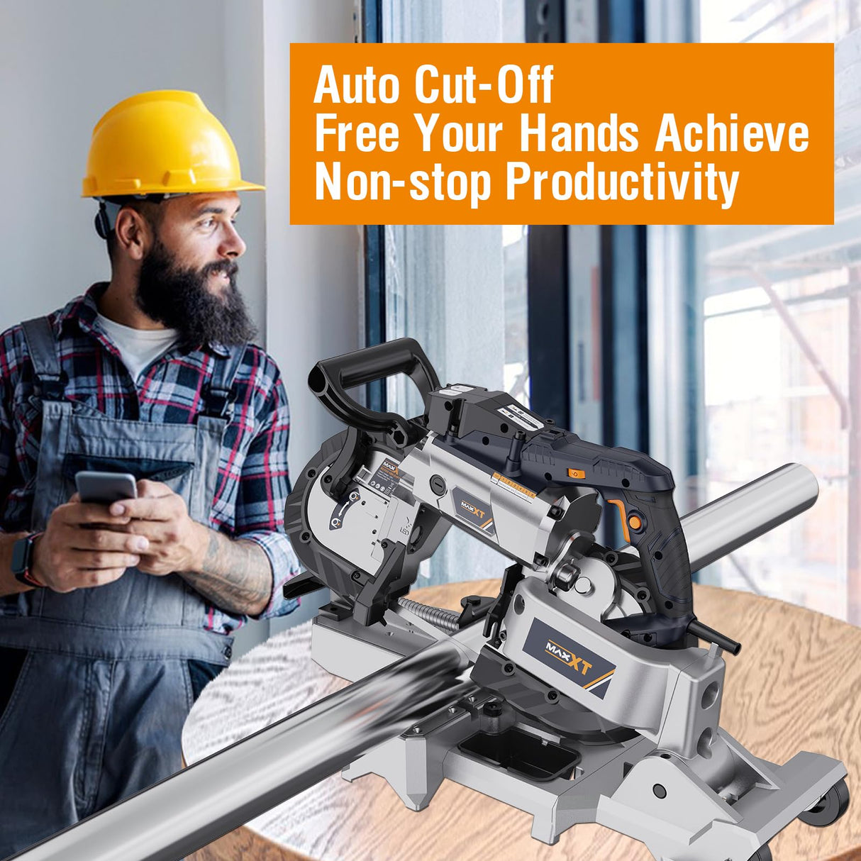 MAXXT Bandsaw with Table Saw, 10 Amp 5 Inch Deep Cut Band Saw with Lightweight Aluminum Base, Variable Speed Handheld Automatic Multipurpose Cut with Wheels Metal Saw, Portable Bandsaws for Metal Wood MAXXT