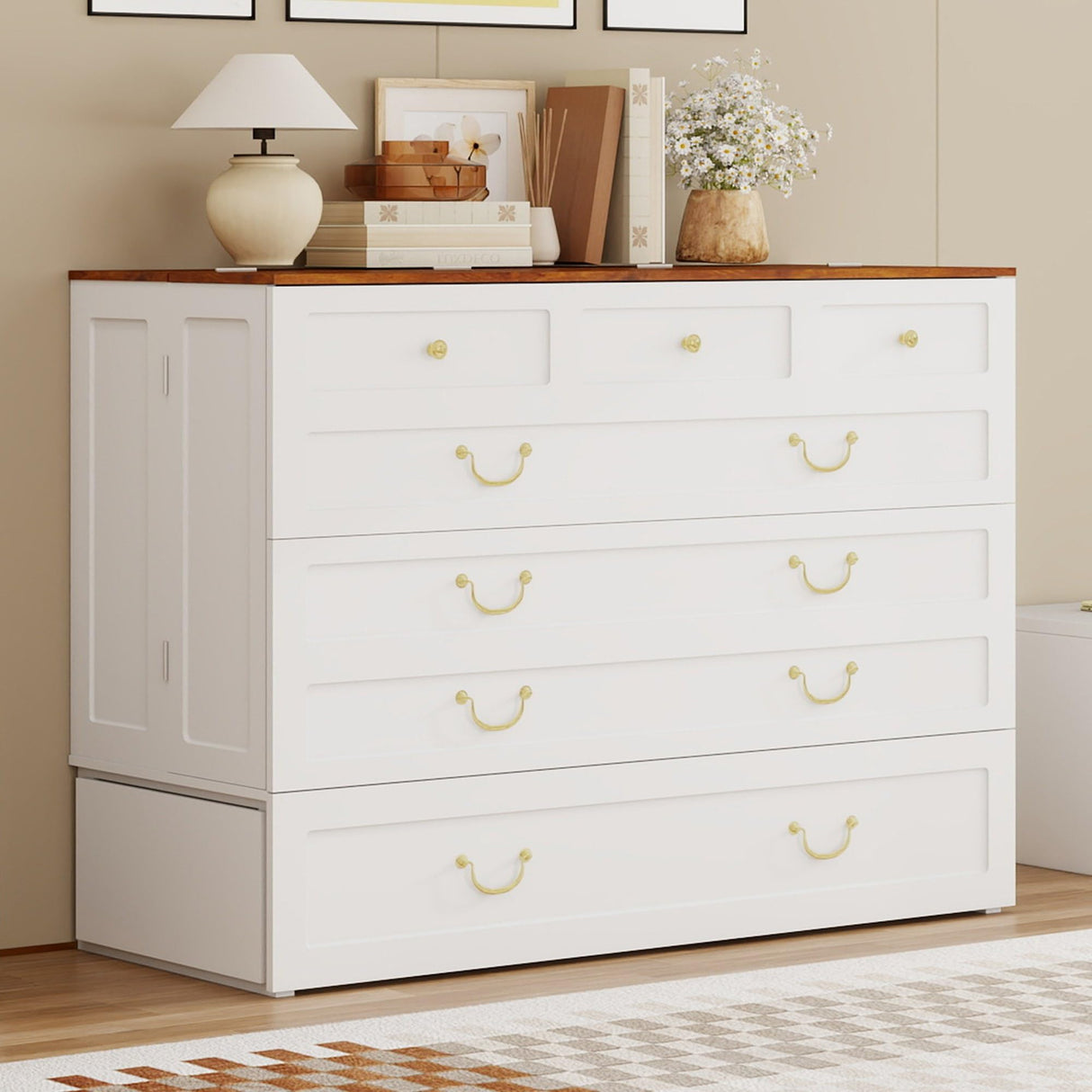 Tafeumob Murphy Bed Queen Size: Wood Murphy Bed Cabinet with Drawer Space-Saving with Shelves & Charging Station for Bedroom, Multipurpose Area, Guest Room, Apartment White (Without Mattress) Tafeumob