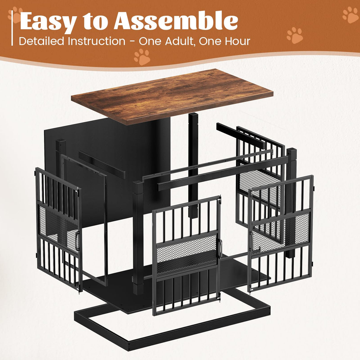 VOPEAK Dog Crate Furniture, Chew Resistant Large Dog Crate for Medium Large Dogs, Heavy Duty XL Dog Crates Dog Kennel Cage Indoor with Double Doors, Wooden End Table for Bedroom Living Room, Black VOPEAK