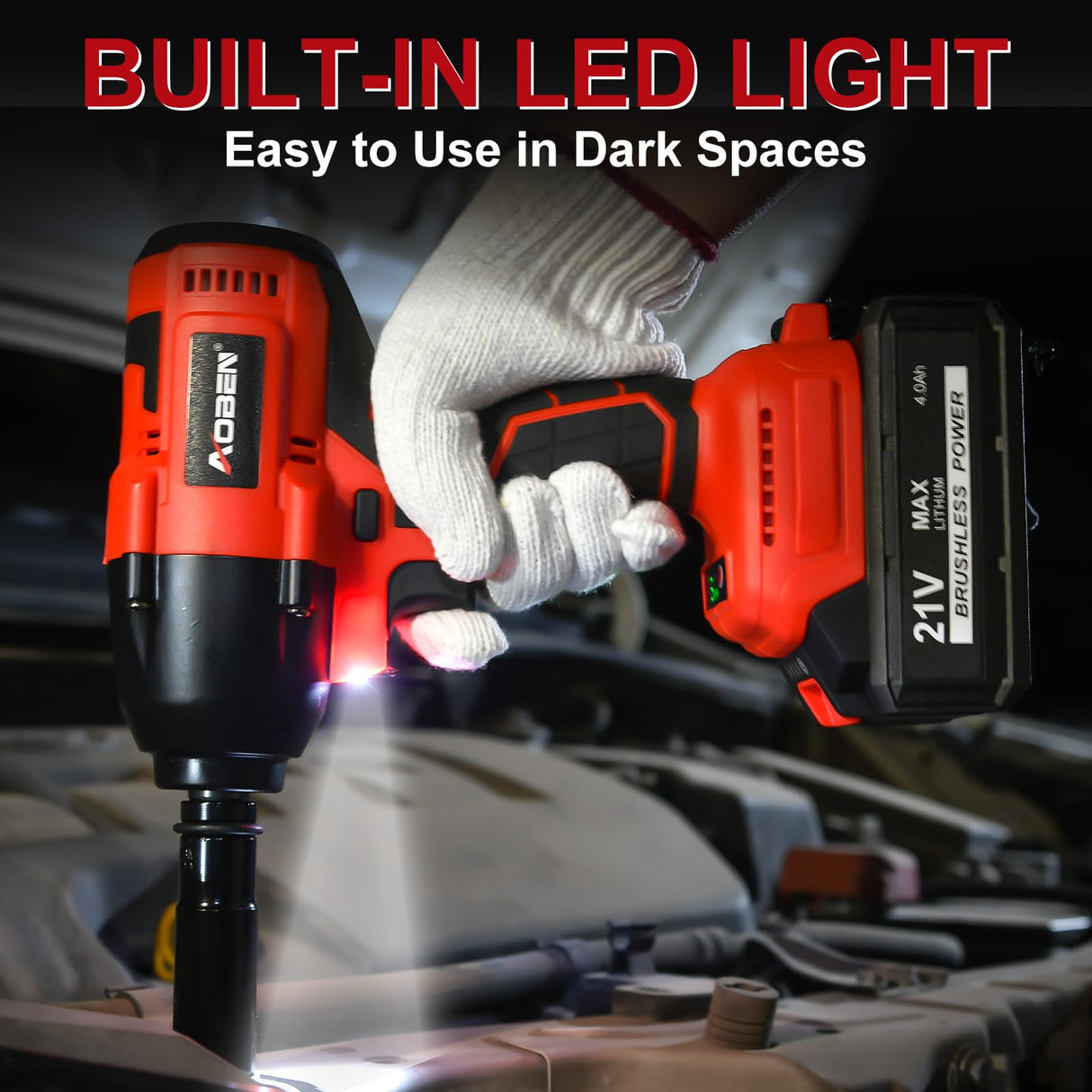 AOBEN Cordless Impact Wrench 1/2 Inch, Power Impact Gun Kit, Max 600N. M/450Ft-lbs High Torque Electric Impact Driver for Car RV Tire, 4.0Ah Battery, Charger, 6 Sockets & Storage Tool Case AOBEN