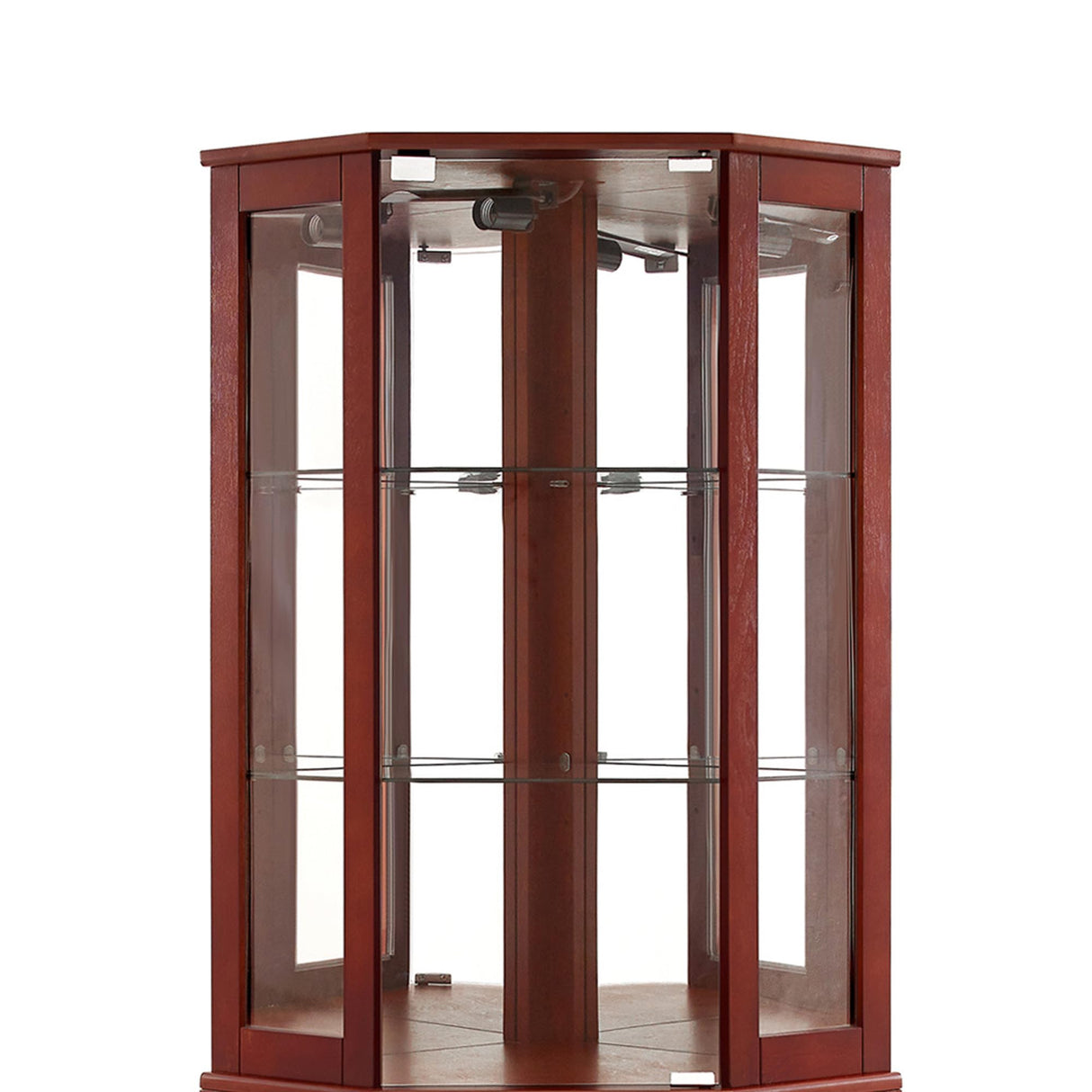 Mcltopz Lighted Corner Curio Cabinet with Tempered Glass Doors, 6 Shelf Curio Diapaly Cabinet with Adjustable Shelves and Mirrored Back Panel, Floor Standing Glass Display Cabinet No Bulb (Cherry) Mcltopz
