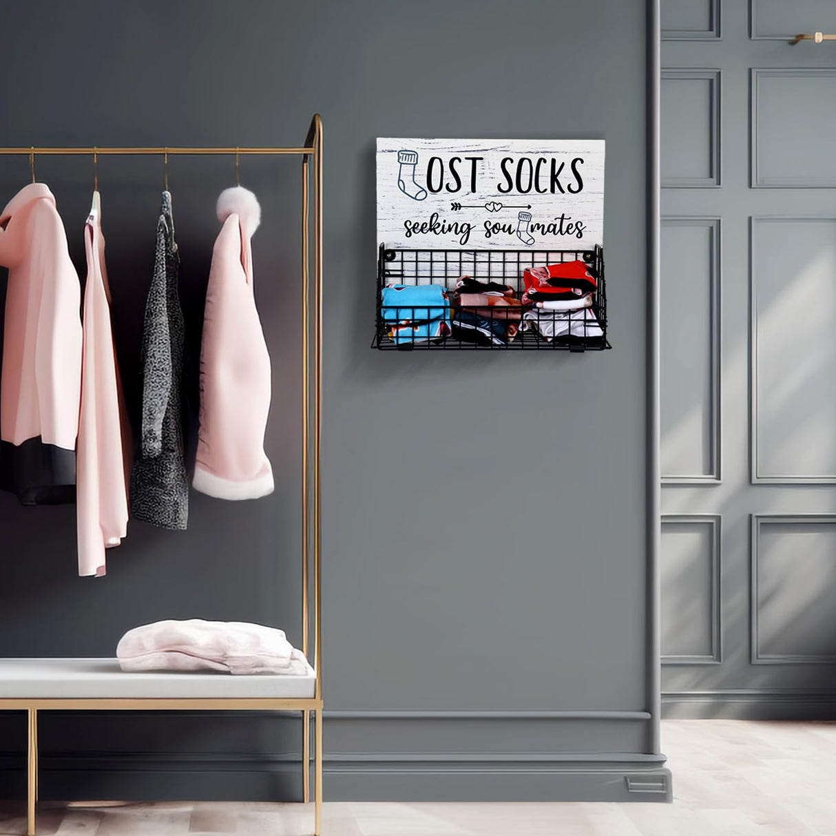 Bnesi Lost Socks,Laundry Room Organization, Farmhouse Laundry Room Decor And Accessories Of Tidying Socks,Rustic Wooden Laundry Sign Wall Decor (style1 black) Bnesi