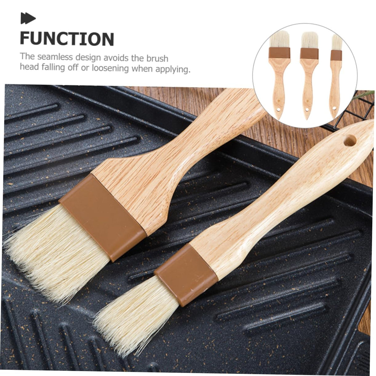LIOOBO 3pcs Spreading Oil Brush Cooking Brush Basting Brush Wood Bristle Brush Household Oil Brush Pastry Brush for Baking Grill Brush Bbq Brush Bristle Hair Paint Brush To Bake LIOOBO