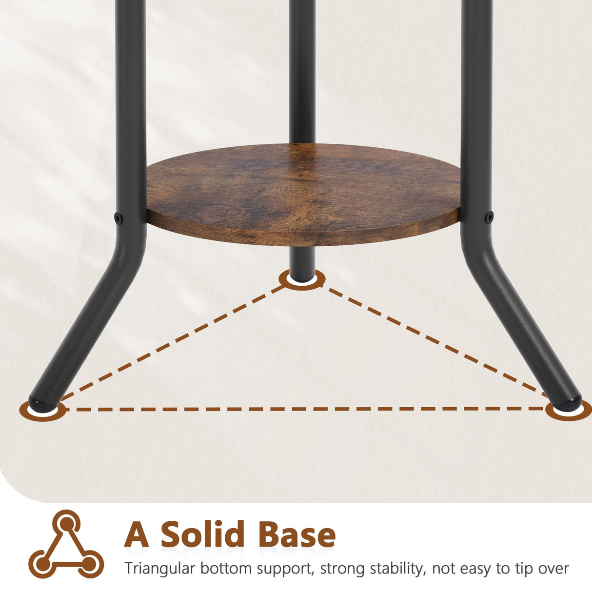 Hoctieon Coat Rack Freestanding, Round Coat Rack with 3 Wooden Shelves and 1 Fabric Basket, Metal Clothes Tree with 5 Hooks, Coat Hanger Stand for Clothes, Hats, Bags, Brown and Black Hoctieon