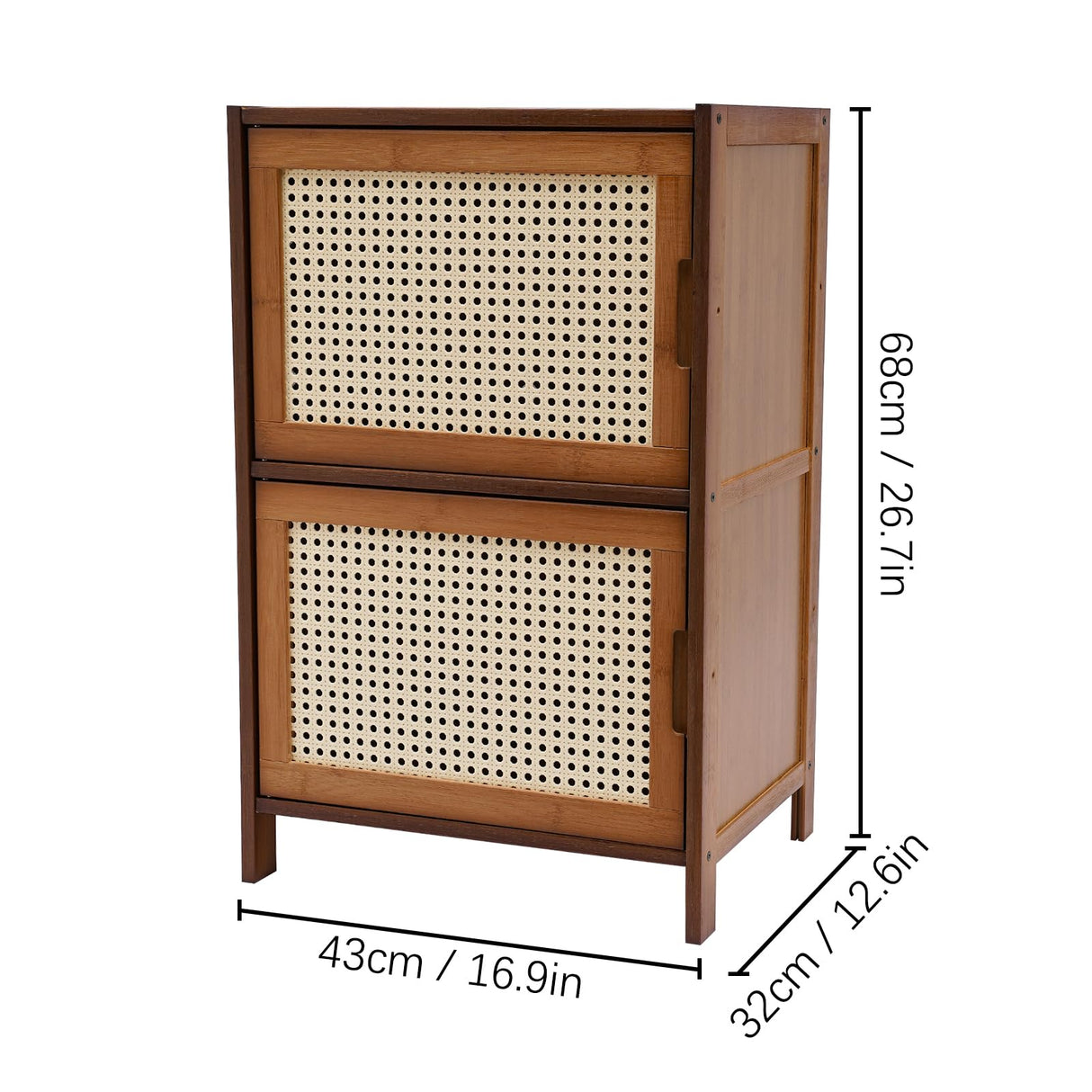 HOLMZCED Bamboo Nightstand with 2 Drawers, Rattan Night Stand Freestanding End Table with Large Capacity Modern Bed Side Table Dark Brown for Living Room HOLMZCED