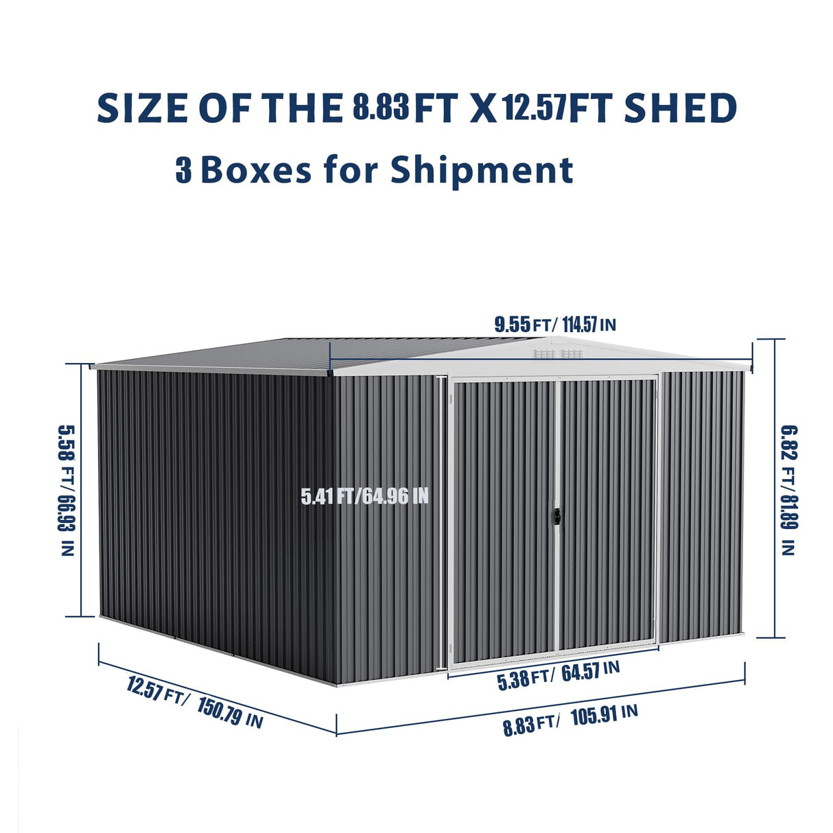 GarveeLife 9x12 Shed for Outdoor Storage, Galvanized Steel Metal Tool Sheds House with Lockable Doors, Lock & Air Vent, Large Utility Sheds for Patio Garden Lawn (9x12.6, Grey) GarveeLife