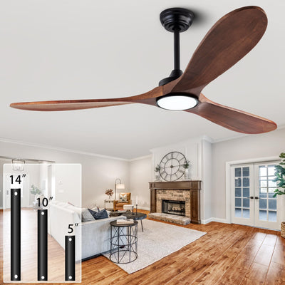 QUTWOB 60" Wood Ceiling Fans with Lights and Remote Control,Indoor Outdoor 3 Blades Wooden Ceiling Fan for Garage,Patio,Living Rooms,Bedrooms,Offices,Farmhouse(Black+Dark Walnut)